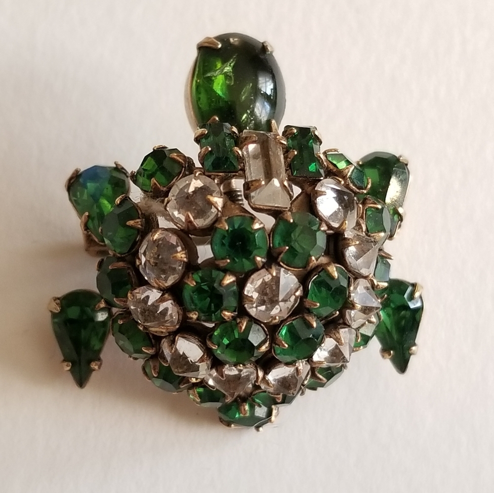 Relisted -Vintage turtle brooch trembler Rhinestone pin unsigned Shreiner tortoi - Picture 12 of 13